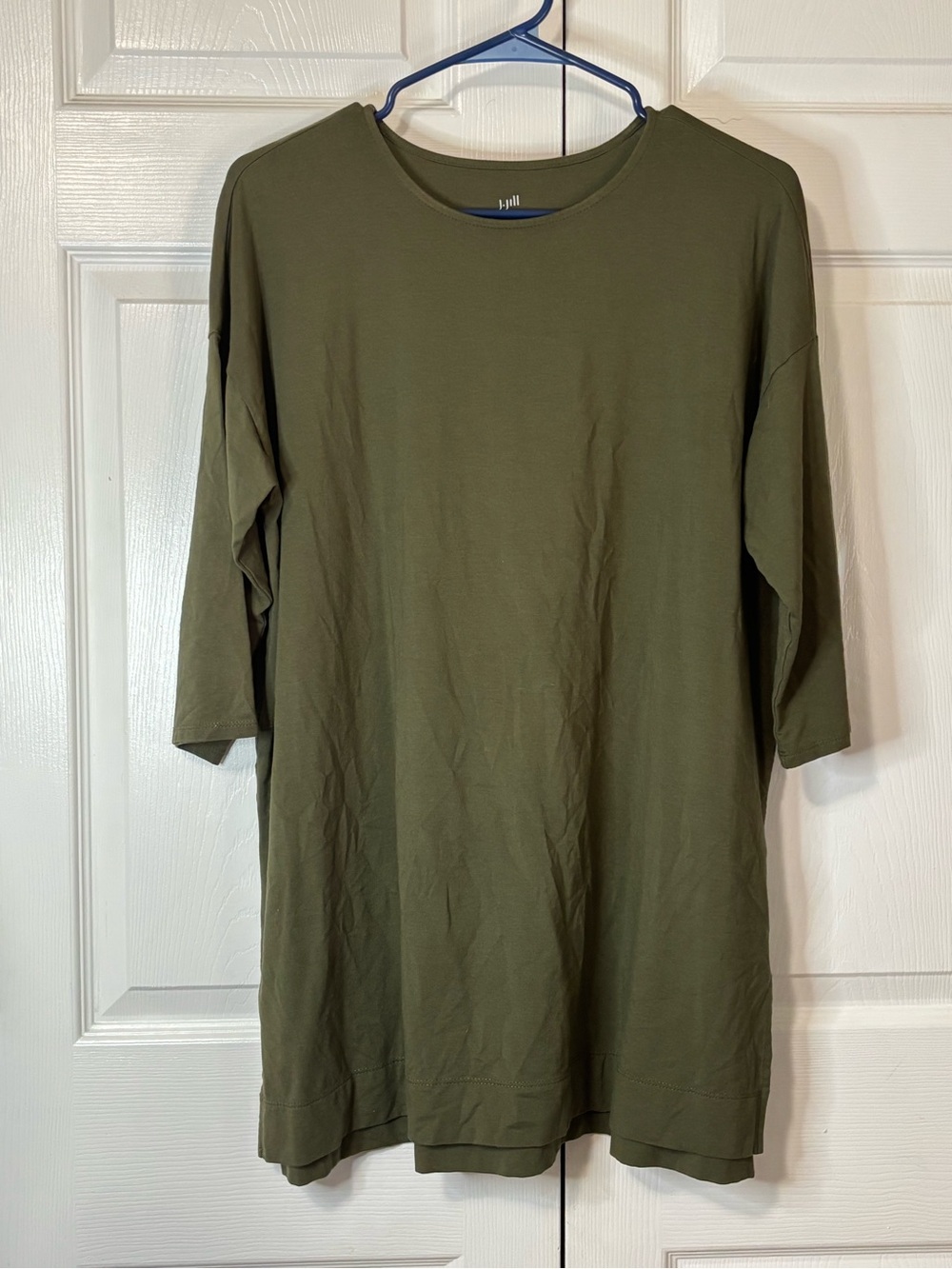 J.Jill Luxe Olive Green Long Sleeve Crewneck Tee Sz M VGUC